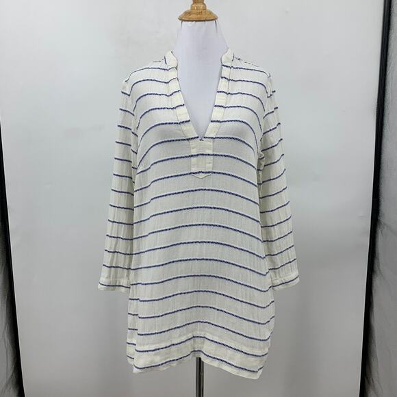J Crew Striped Tunic Shirt Womens XS Extra Small Low Cut V Neck 3/4 Sleeves Top - Picture 2 of 11
